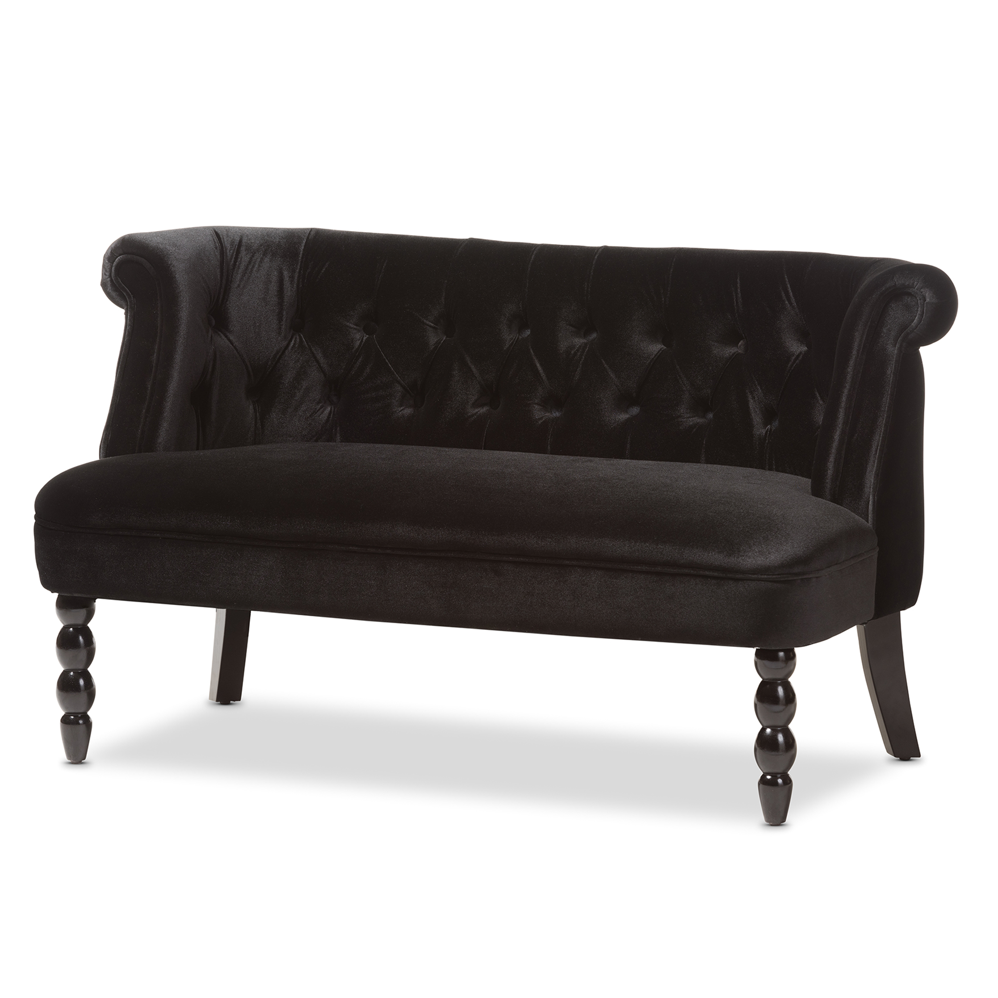 Baxton Studio Flax Victorian Style Contemporary Black Velvet Fabric Upholstered 2-seater Loveseat